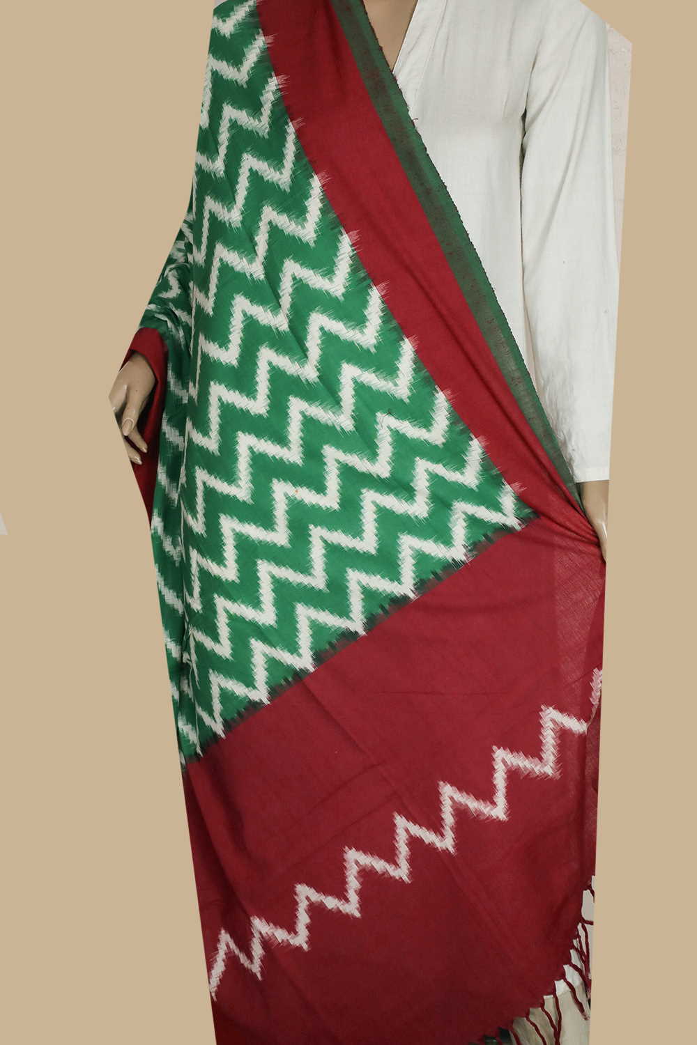 Chevron on Green Ikat Cotton Dupatta