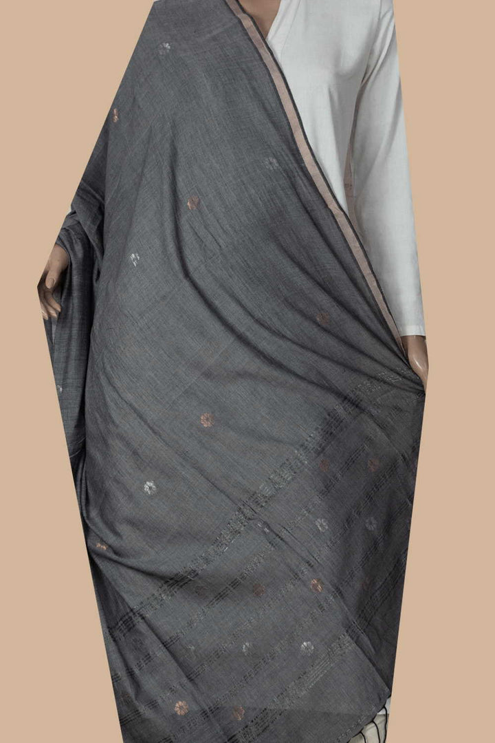 Grey with Silver & Gold Zari Butta Jamdani Dupatta