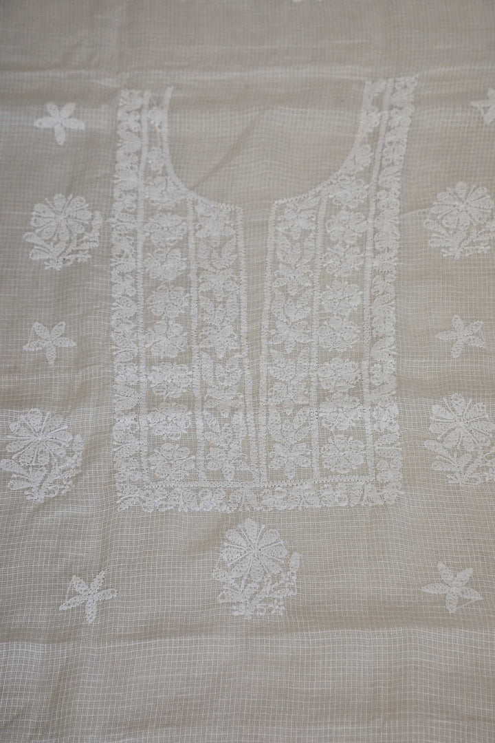 Pearl Cream Chikankari Kota Cotton Top & Dupatta