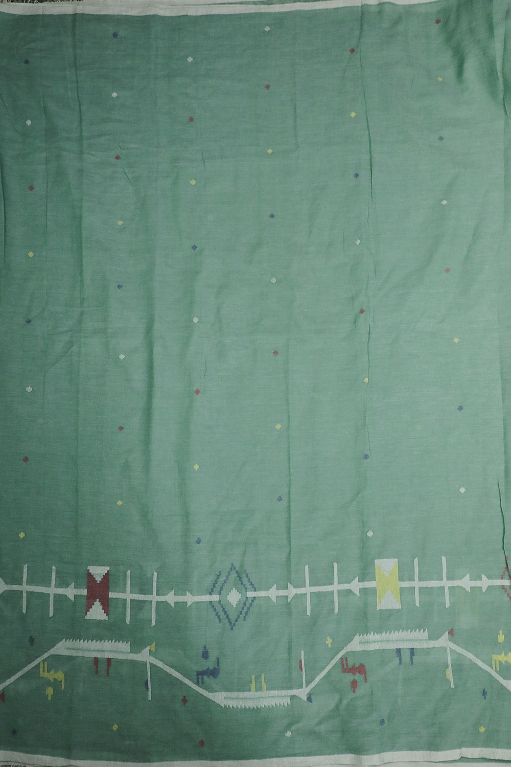 Green with Border Jamdani Cotton Fabric - 0.5m