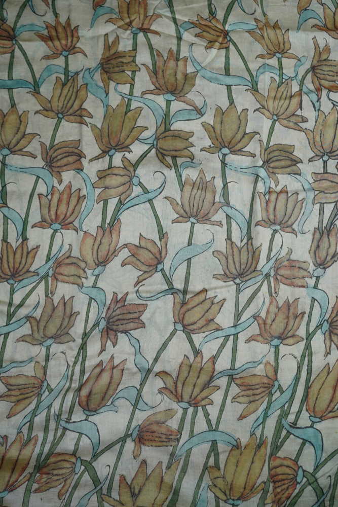 Lotus Floral Painted kalamkari Chanderi Fabric