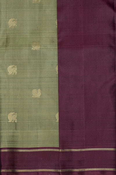 Gold Zari Motifs on Green Kanchipuram Silk saree