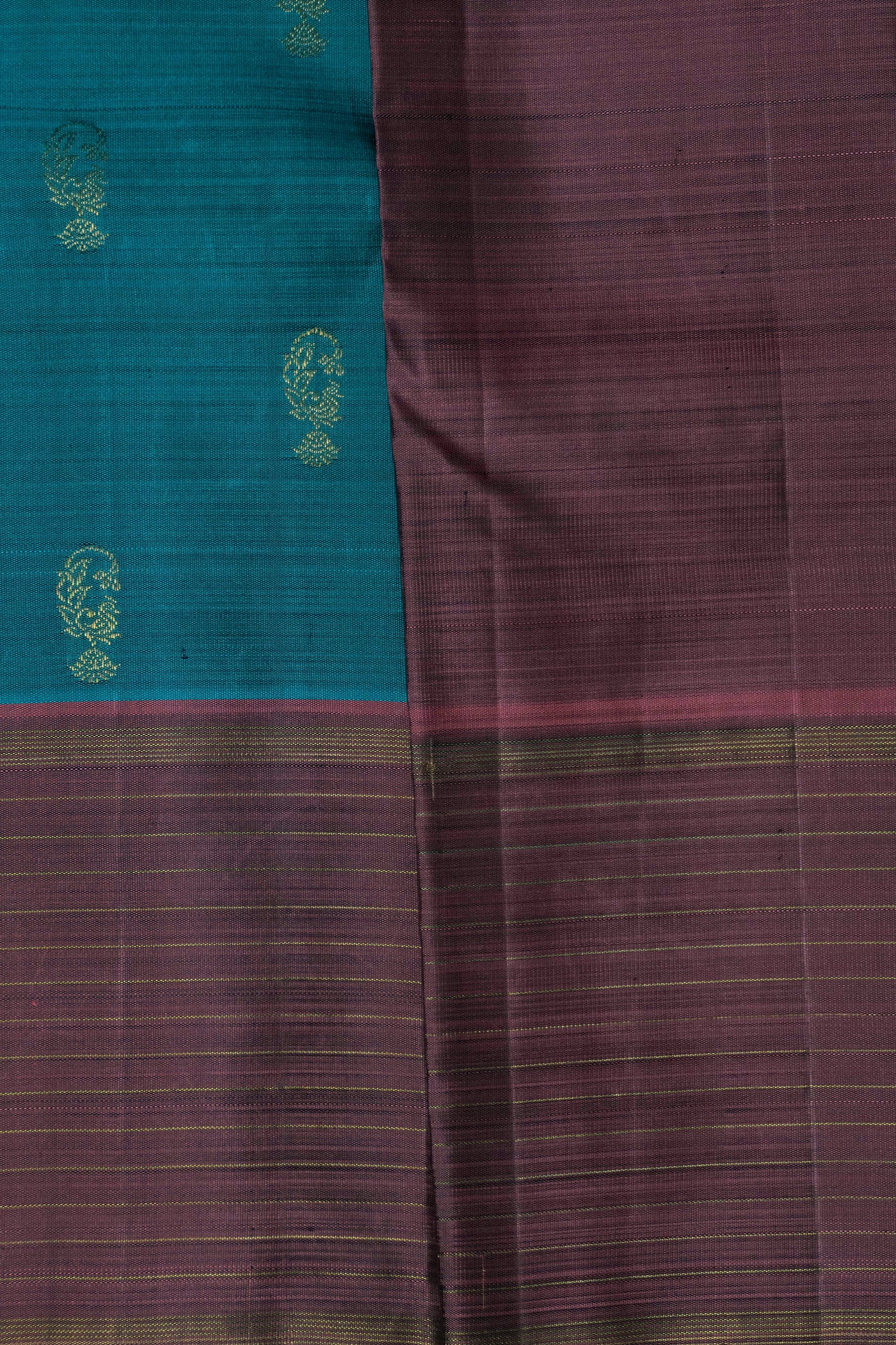 Zari Motifs on Peacock Green Kanchipuram Silk saree