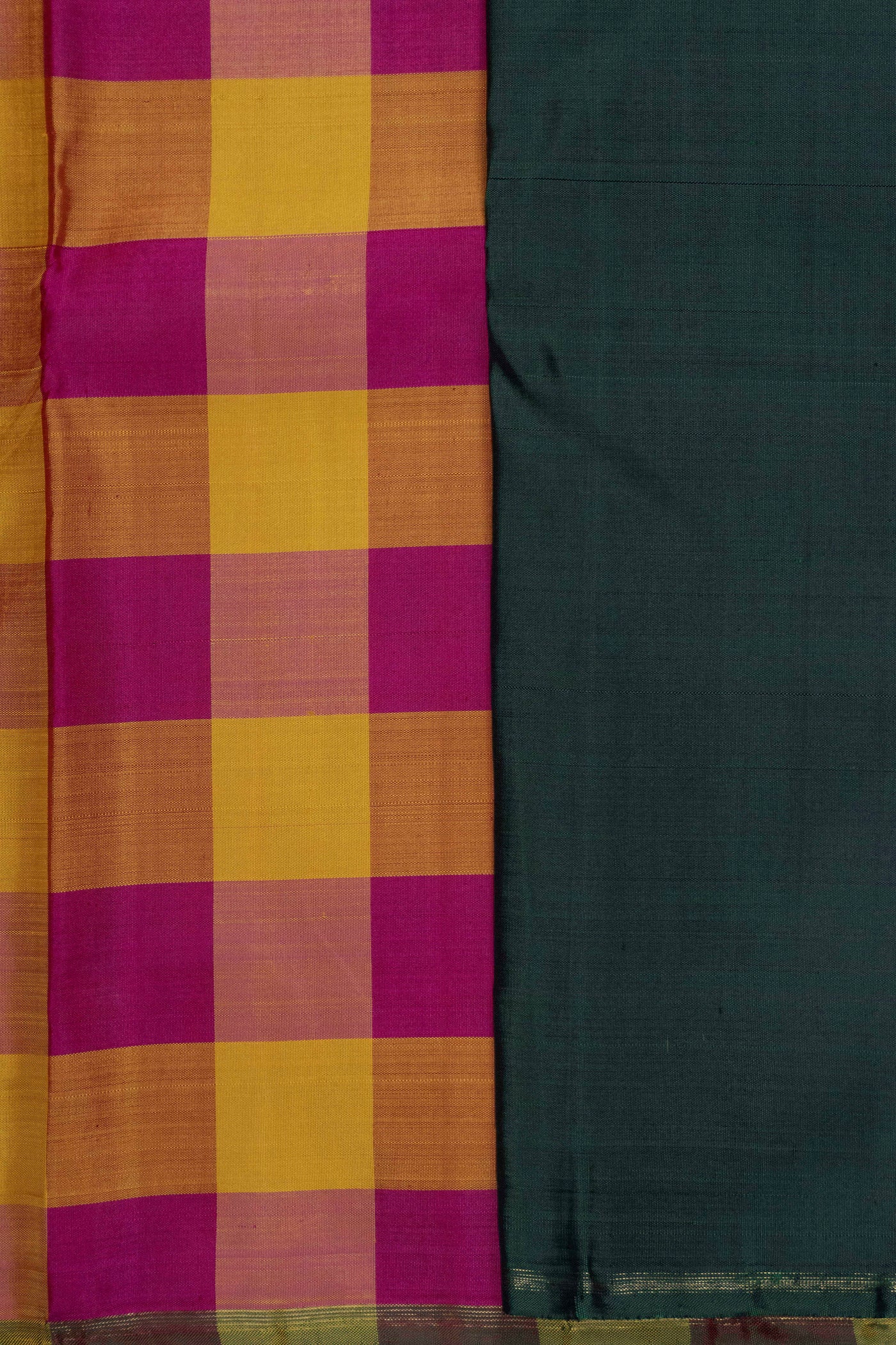 Yellow & Pink Blocks Kanchipuram Silk saree