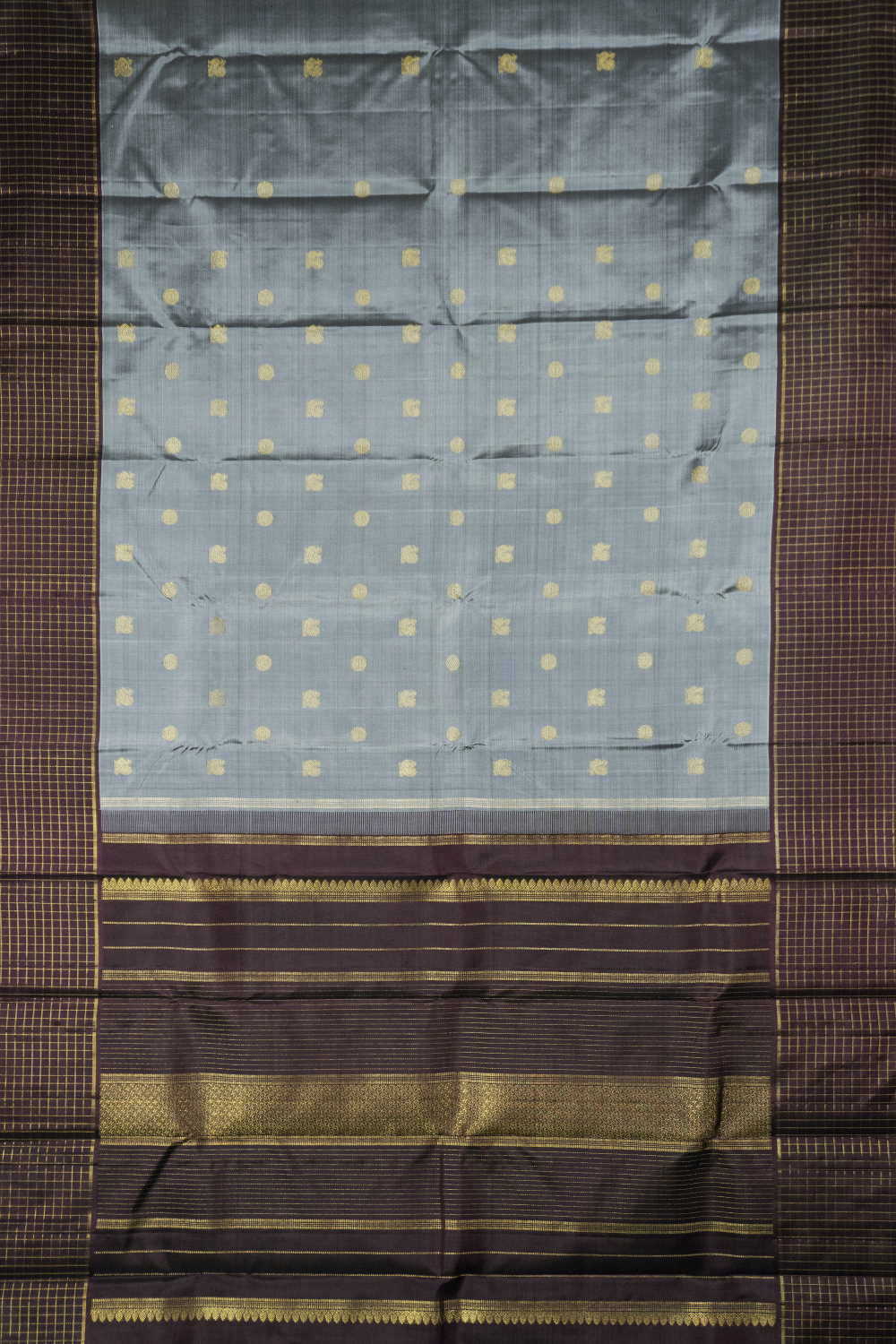 Pencil Grey with Checkered Border Kanchipuram Silk saree