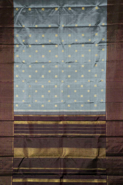 Pencil Grey with Checkered Border Kanchipuram Silk saree