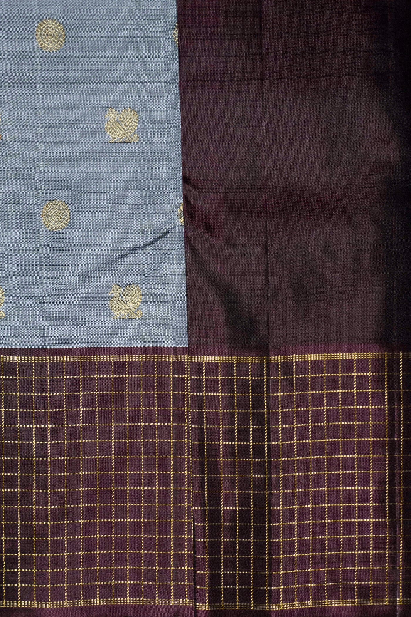 Pencil Grey with Checkered Border Kanchipuram Silk saree