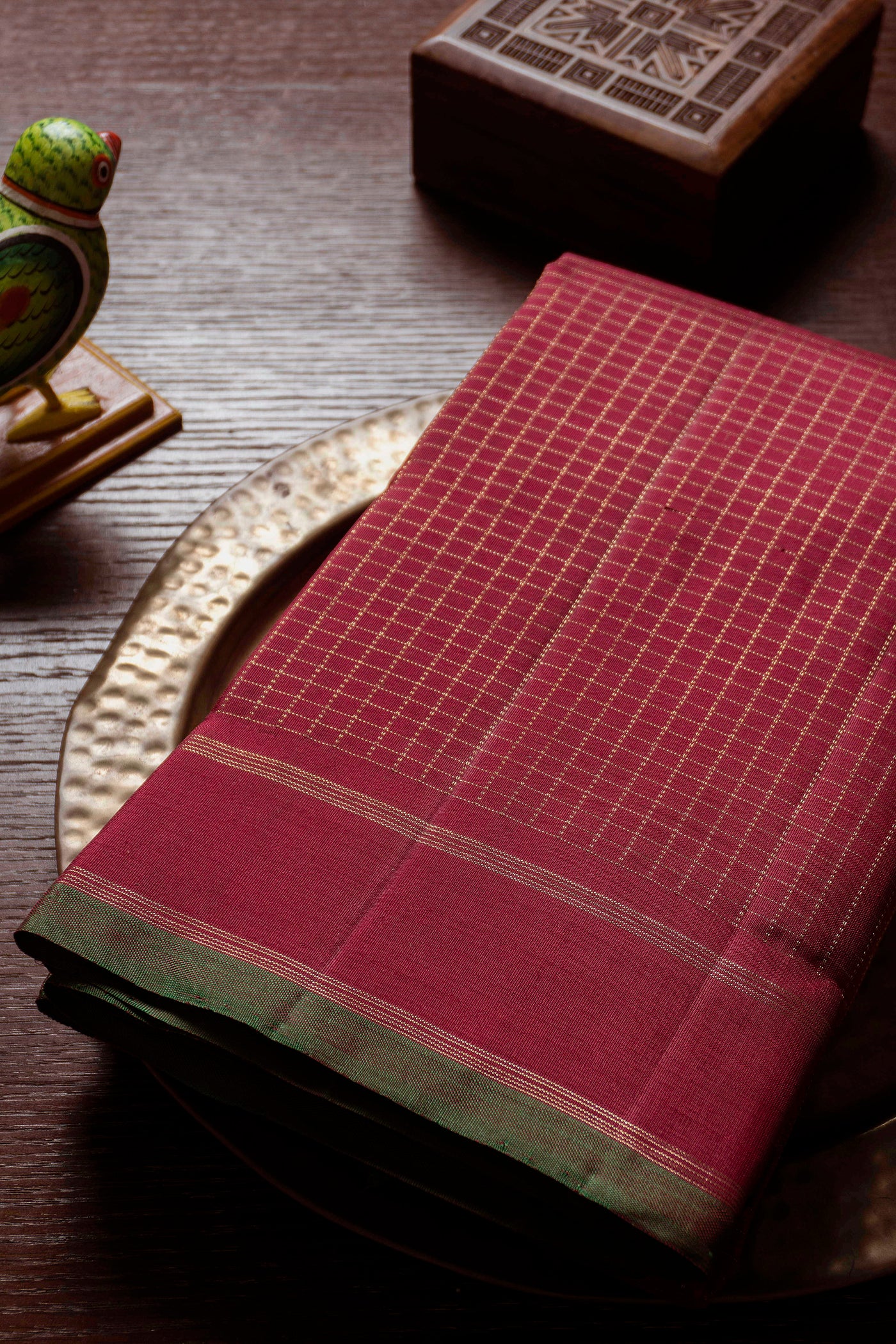 Traditional Maroon with Zari Checks Kanchi Silk saree