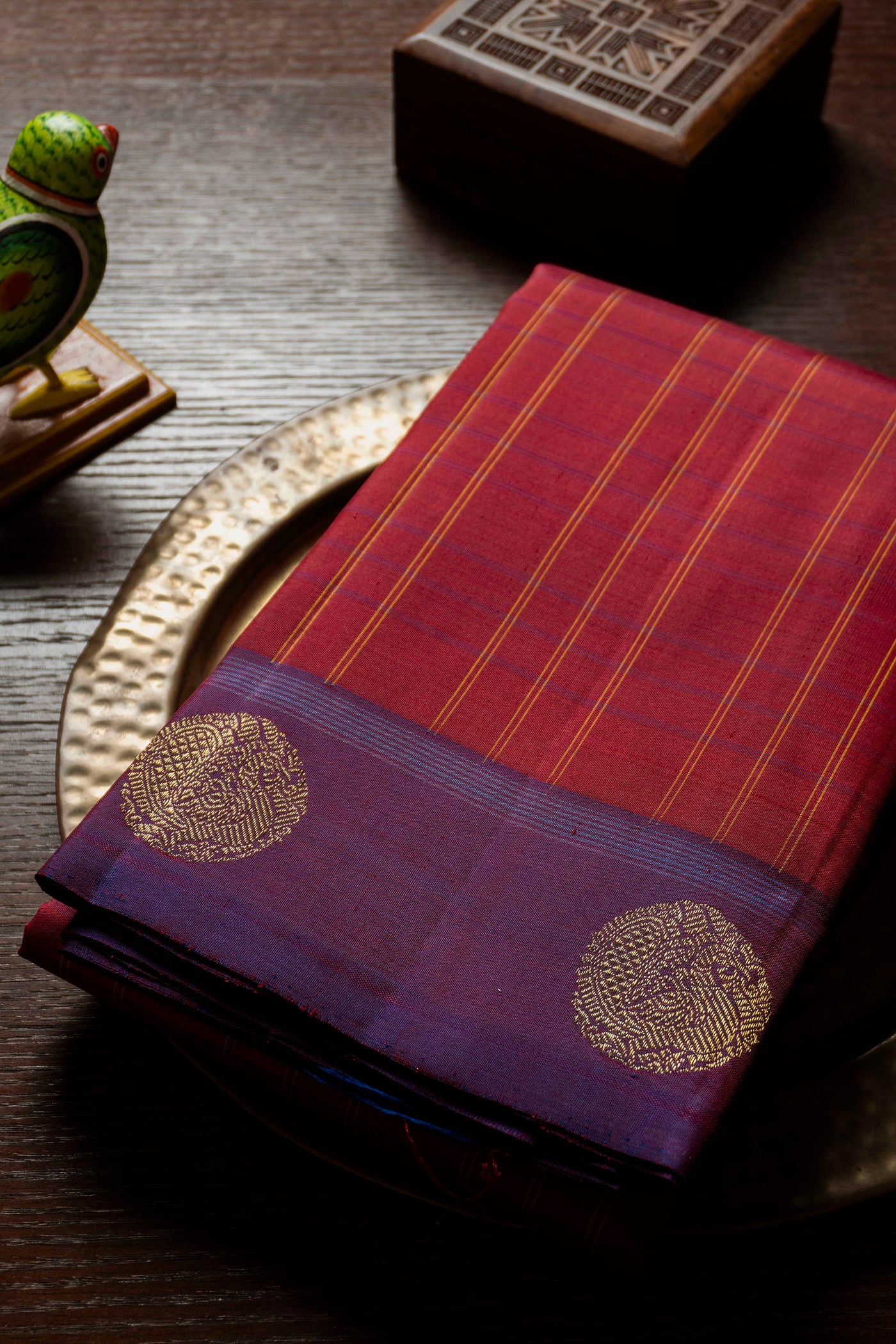 Red with Purple Border Kanchipuram Silk saree