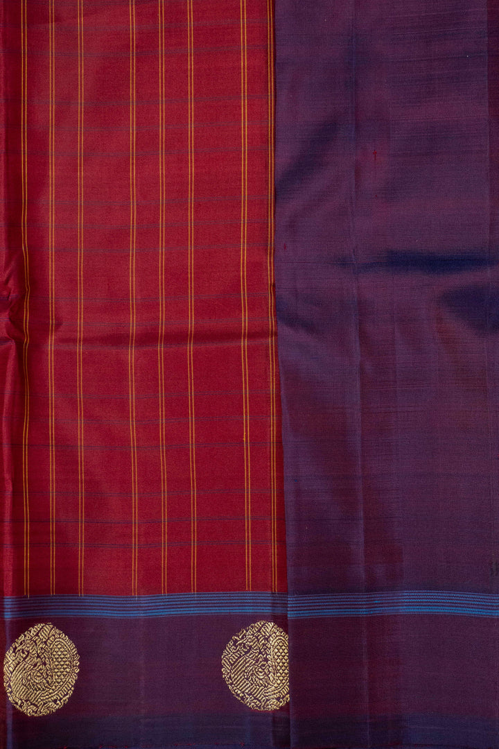 Red with Purple Border Kanchipuram Silk saree