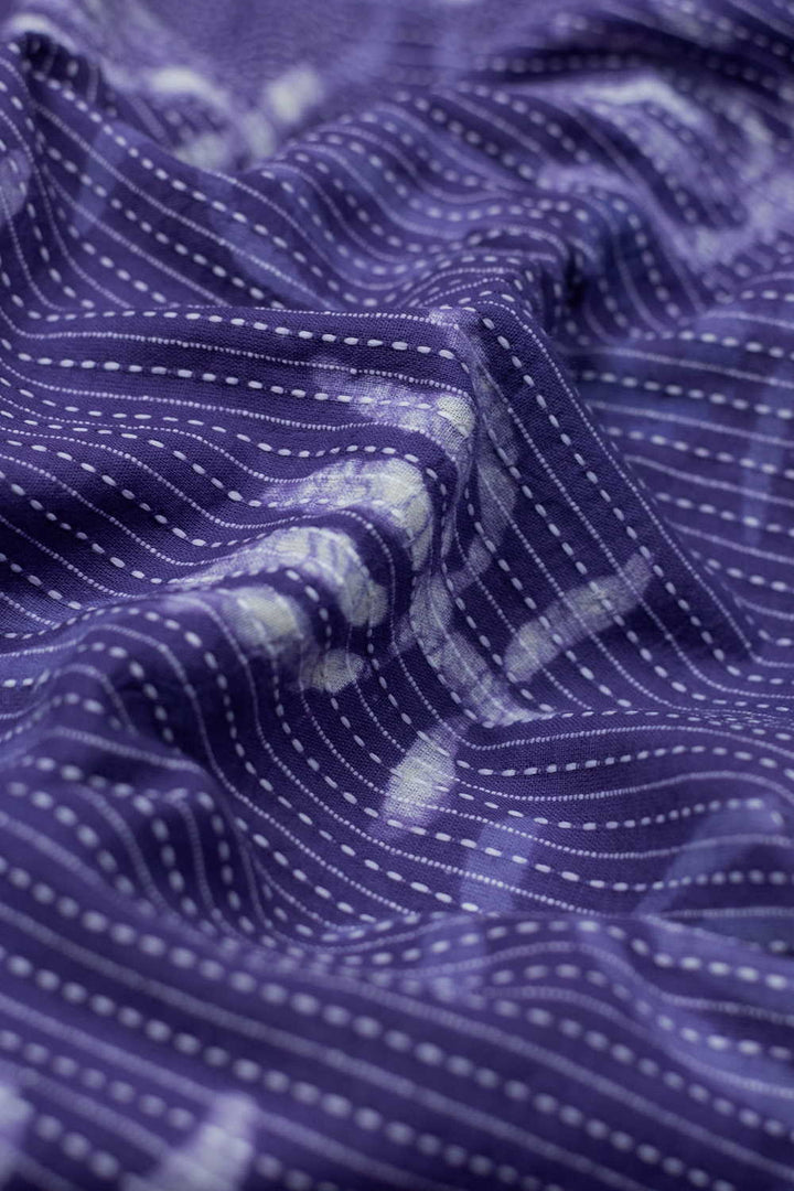 Pleasant Purple Kantha Stitch Dabu Cotton Fabric