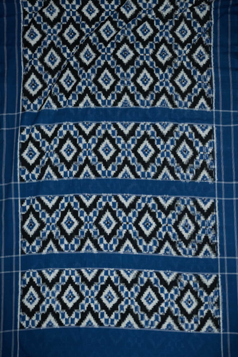 Blue Patterns on Black Ikat Telia Rumal Cotton saree