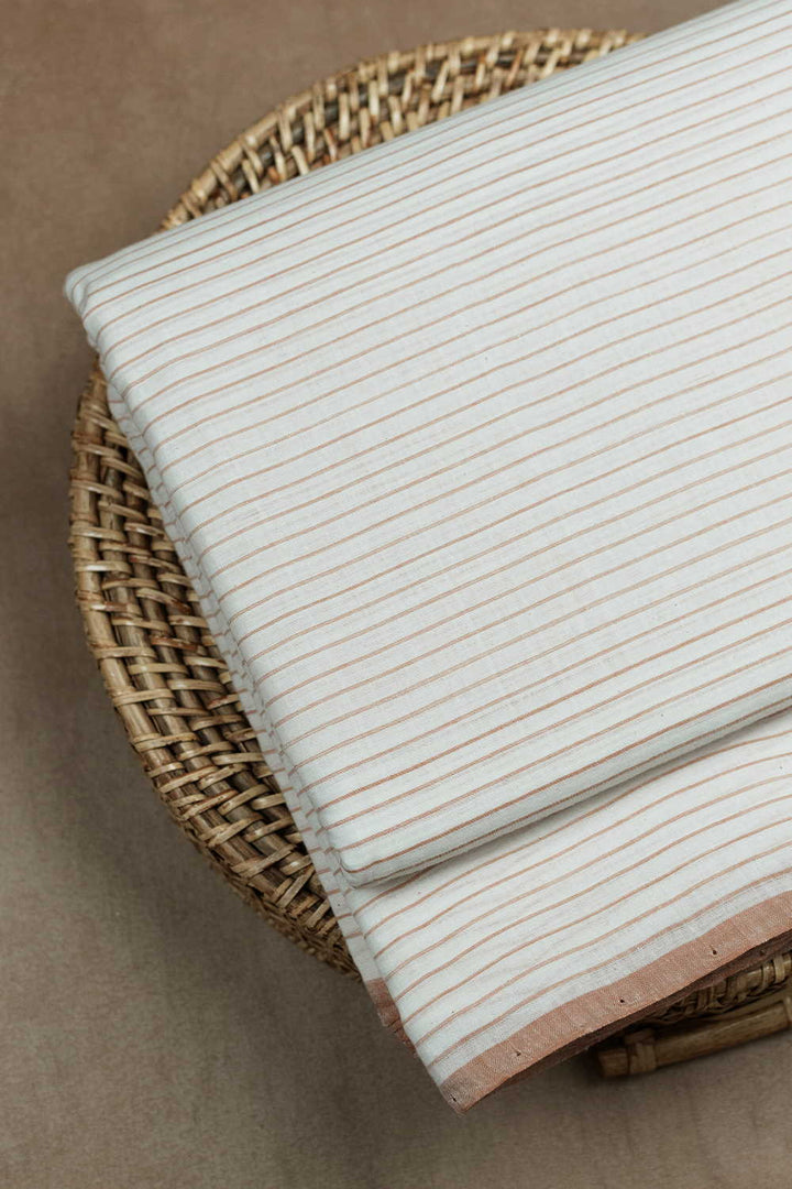 Stripes on Cream Mangalagiri Cotton Fabric