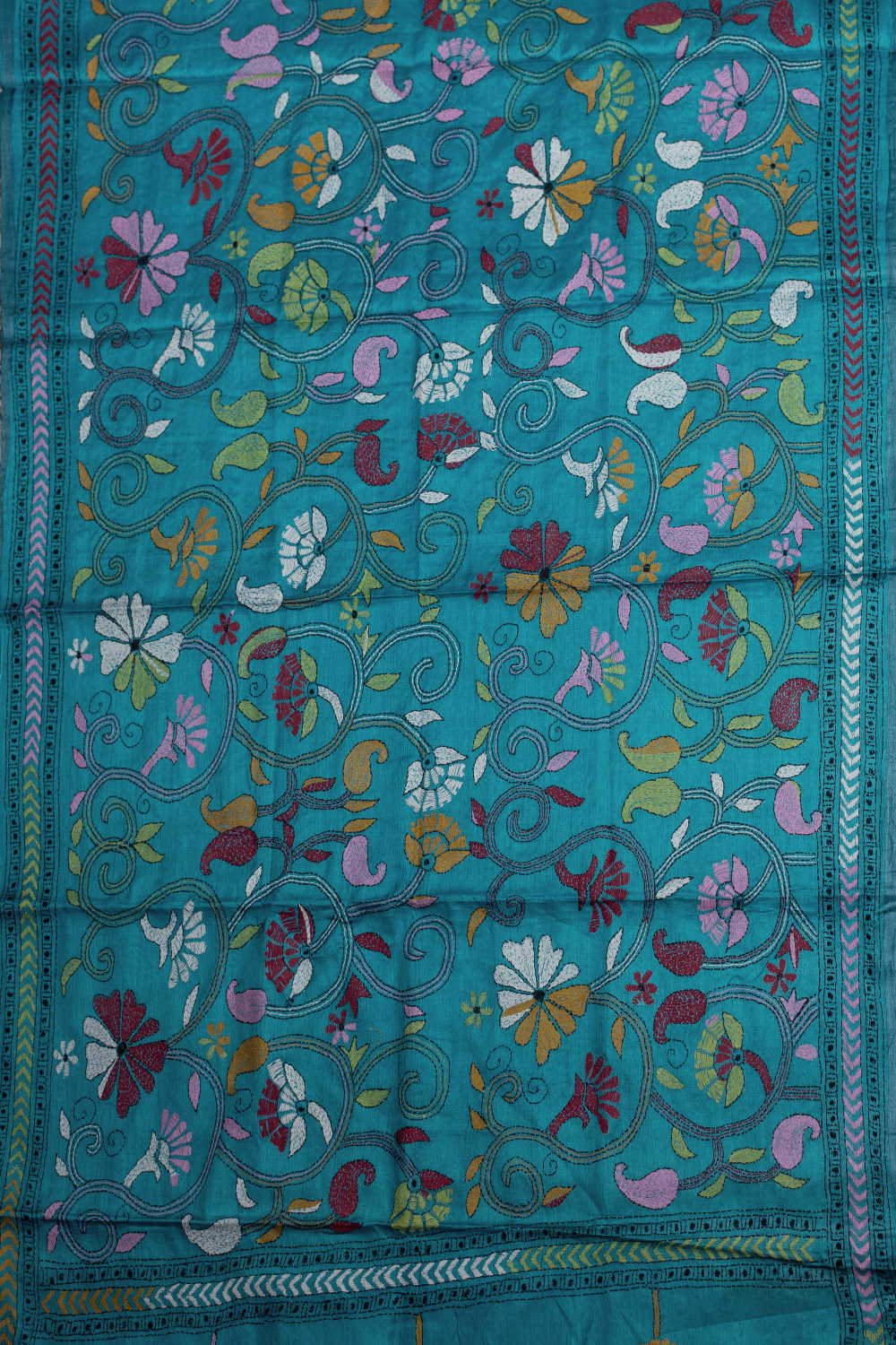 Dark Blue Kantha Tussar Dupatta