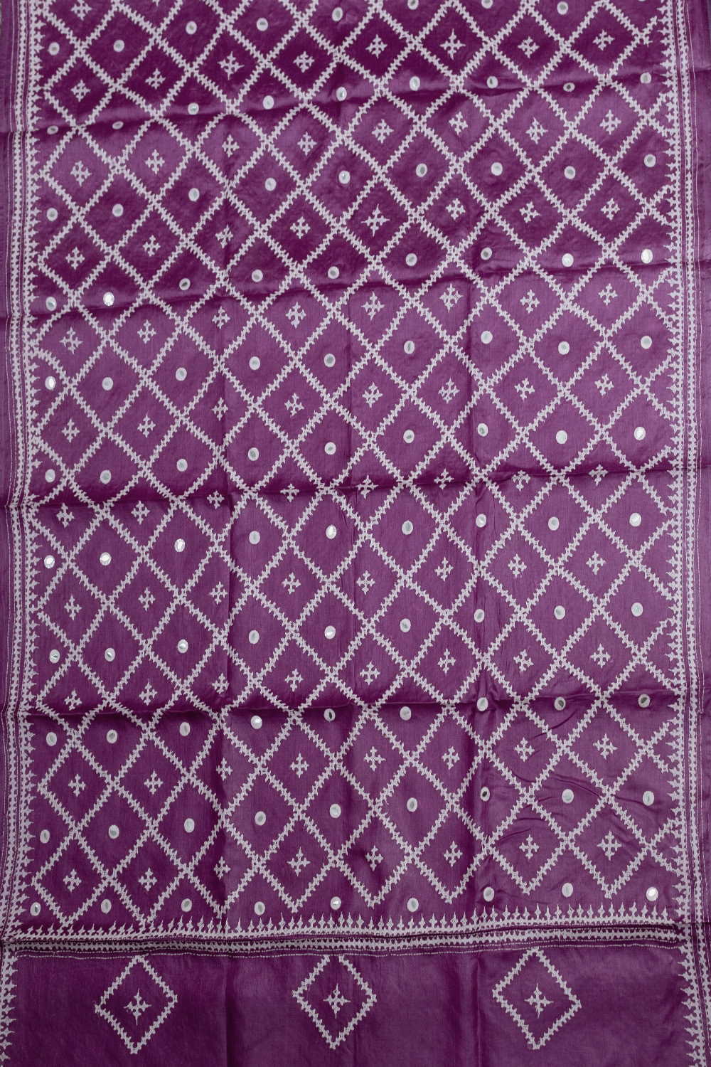 Cream Pattern on Pink Kantha Tussar Dupatta