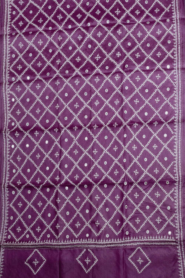 Cream Pattern on Pink Kantha Tussar Dupatta