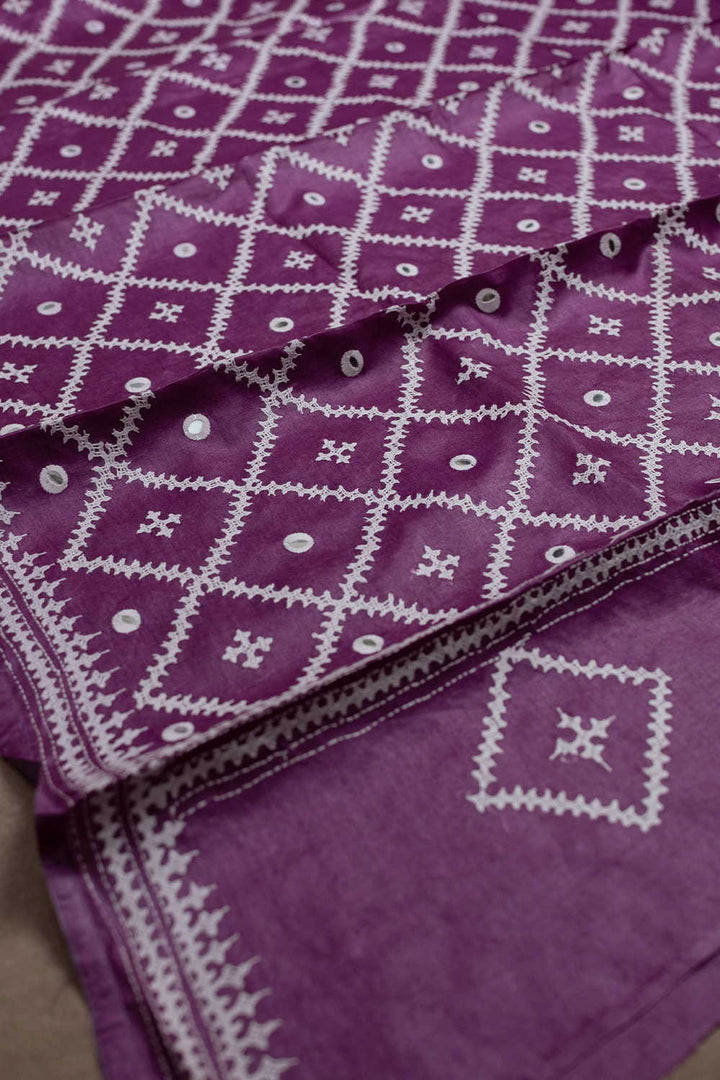 Cream Pattern on Pink Kantha Tussar Dupatta