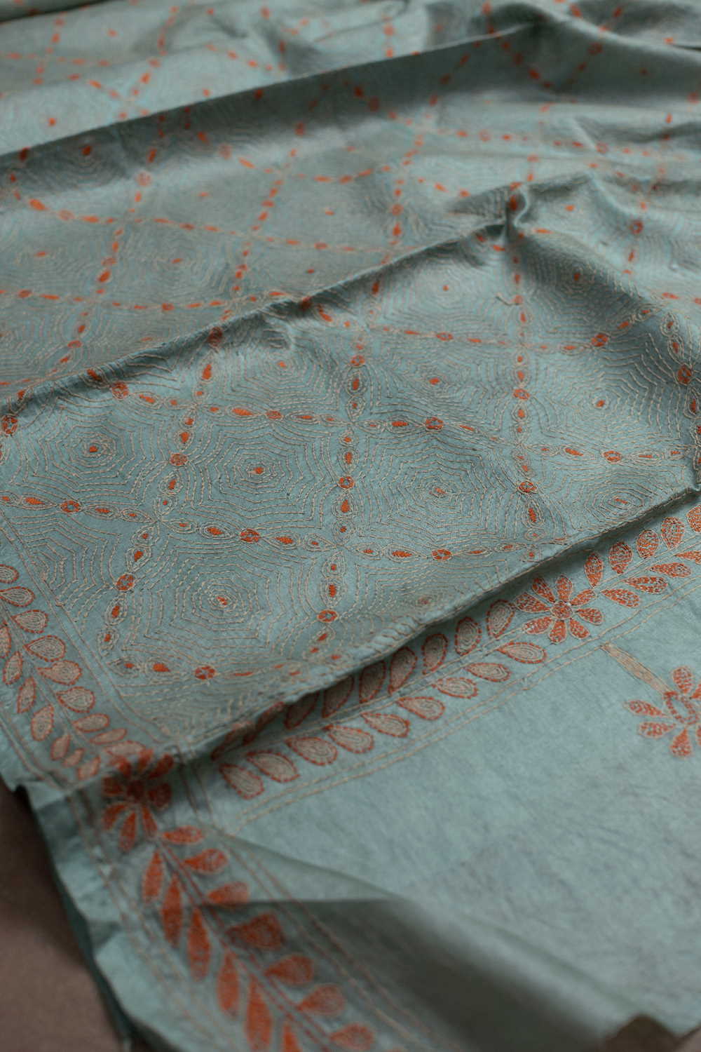 Light Grey Kantha Tussar Dupatta