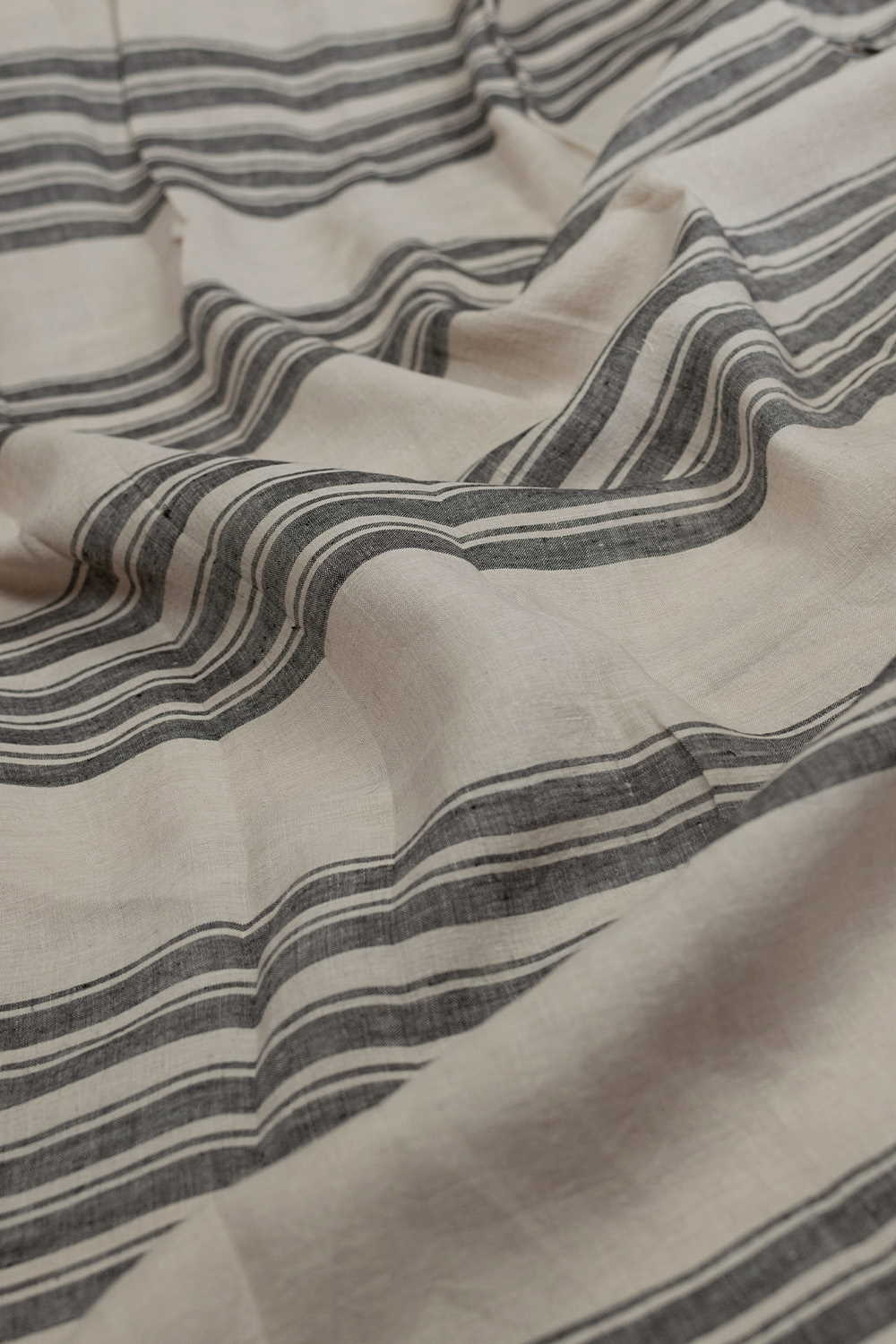 Grey Stripes Handwoven Linen Fabric - 1m