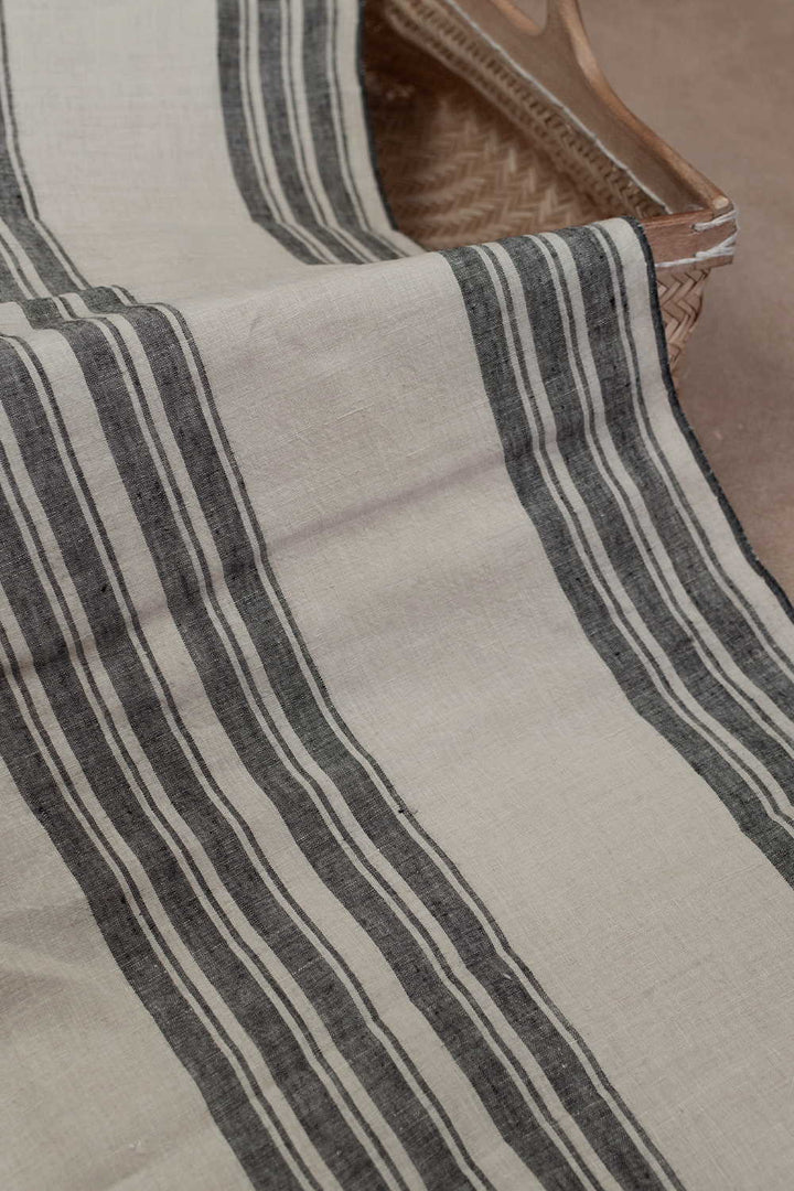 Grey Stripes Handwoven Linen Fabric - 1m