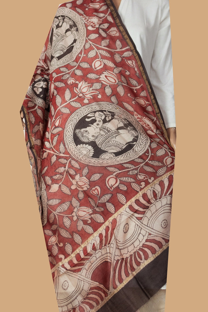 Painted Kalamkari Dupatta-Matkatus 