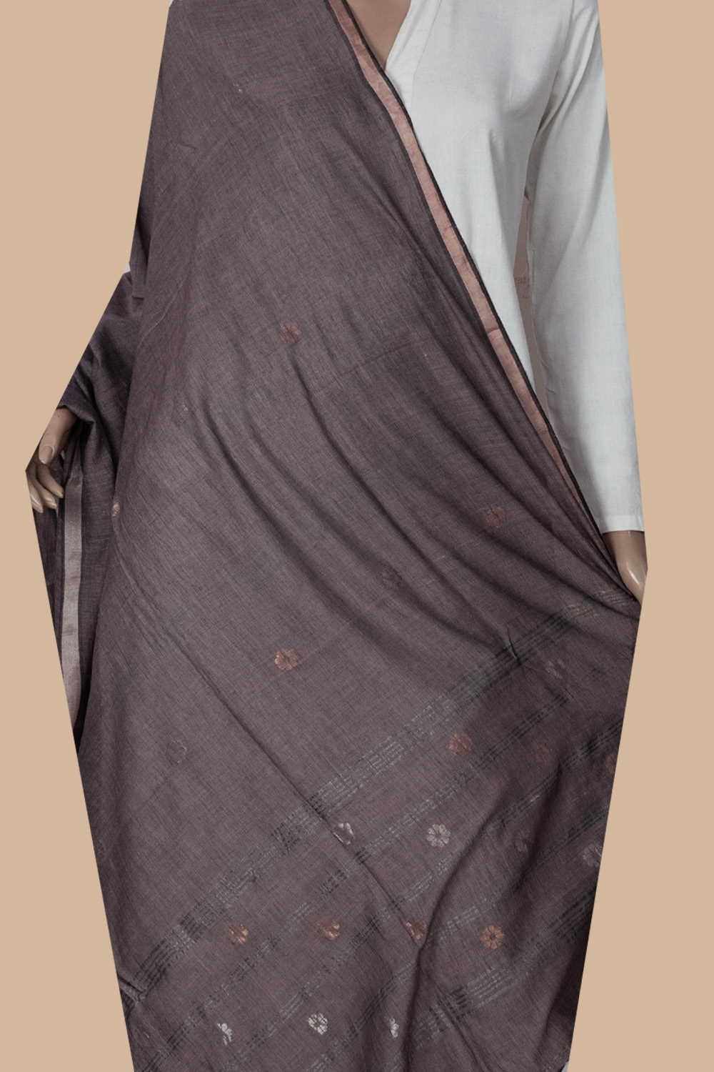 Mauve Purple  with Zari Butta Jamdani Cotton Dupatta