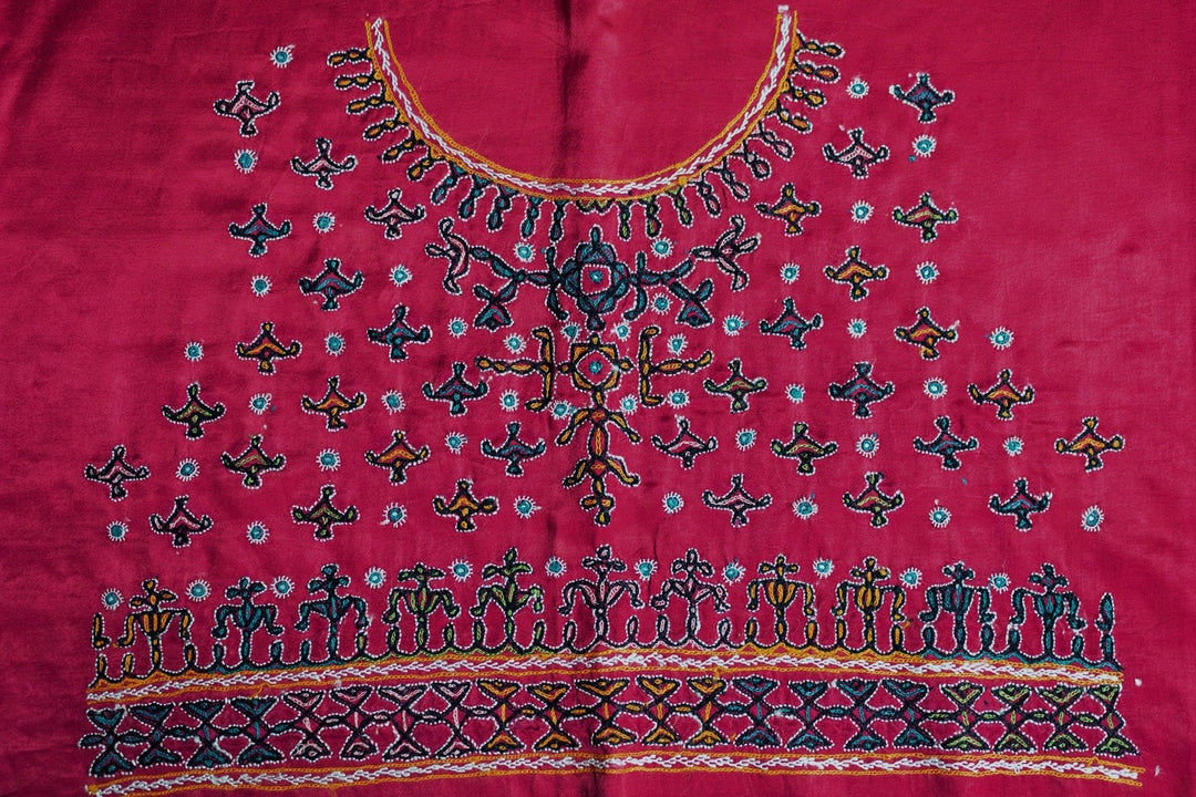 Magenta Pink Kutch Embroidered Mashru Silk Blouse