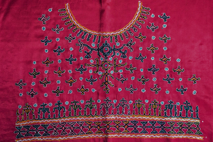 Magenta Pink Kutch Embroidered Mashru Silk Blouse