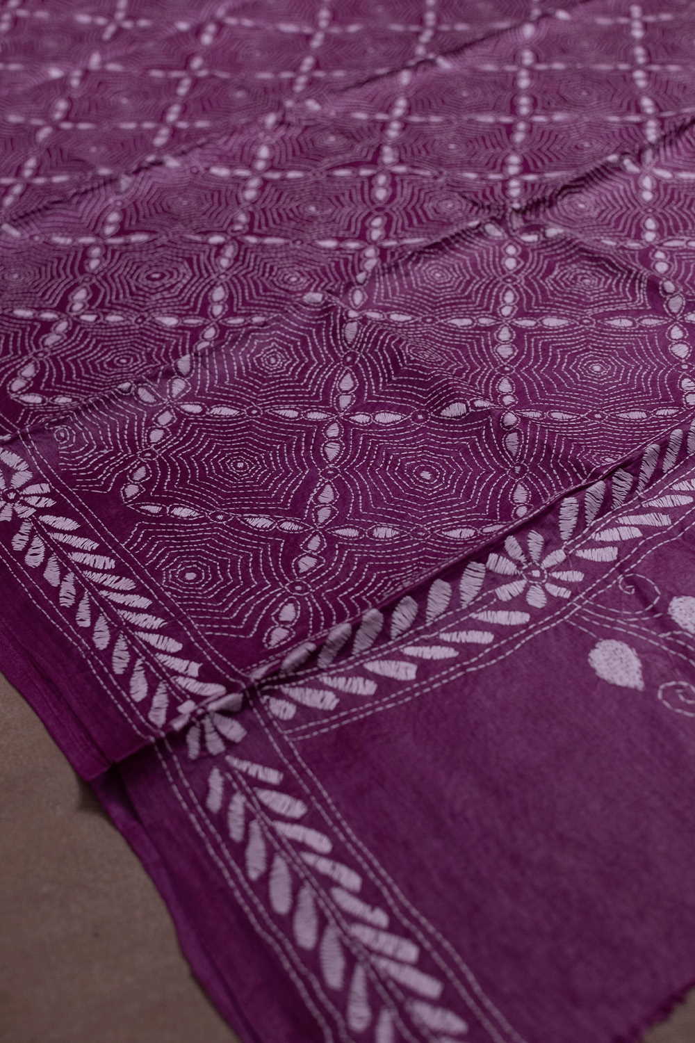 Hot Pink Kantha Tussar Dupatta