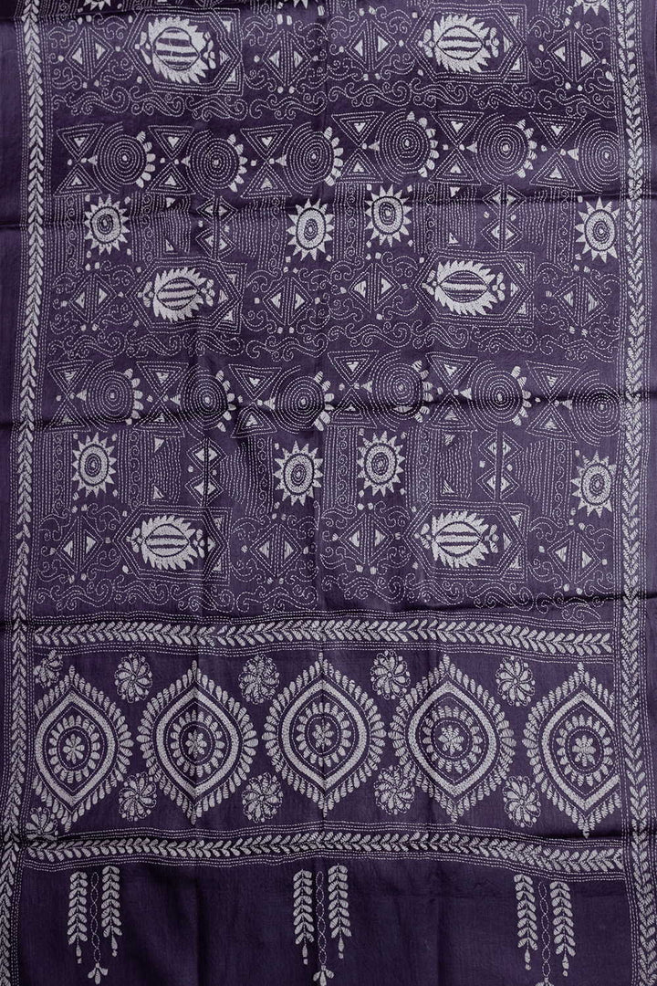 Midnight Purple Kantha Tussar Dupatta