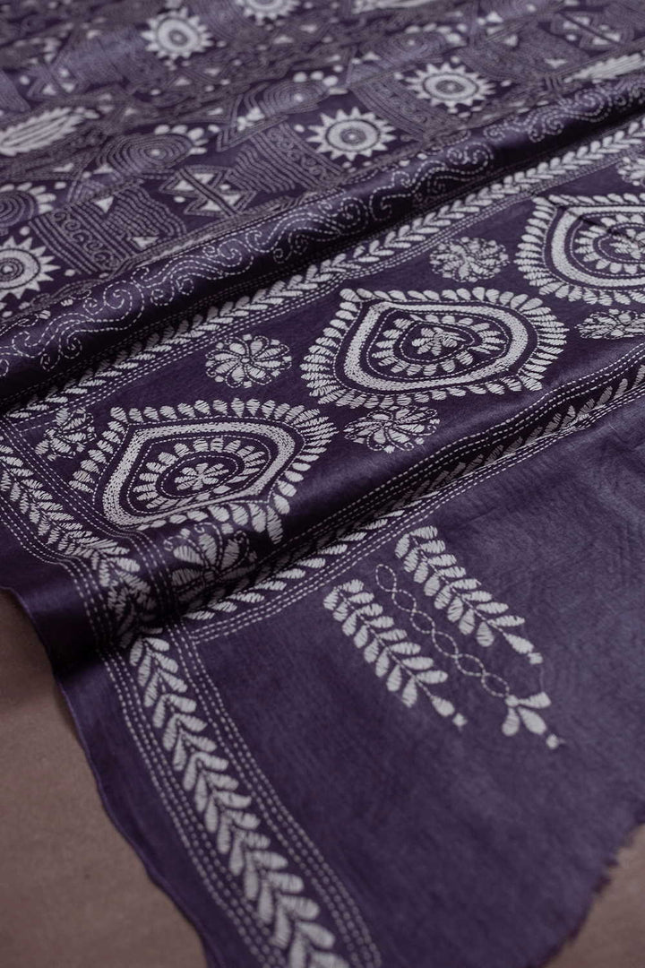 Midnight Purple Kantha Tussar Dupatta