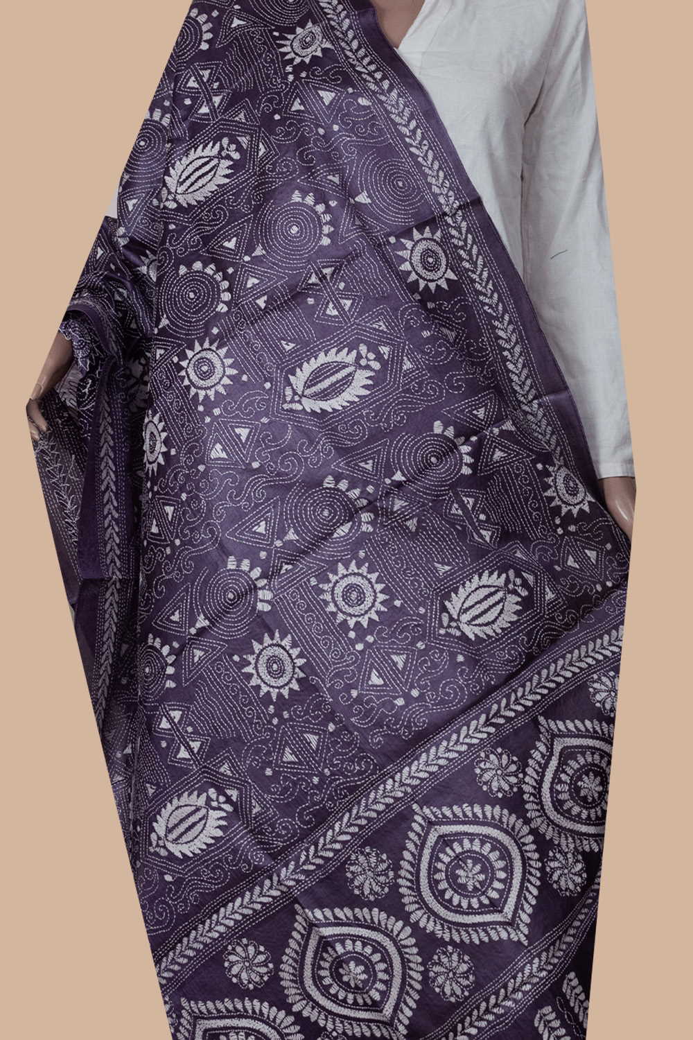 Midnight Purple Kantha Tussar Dupatta