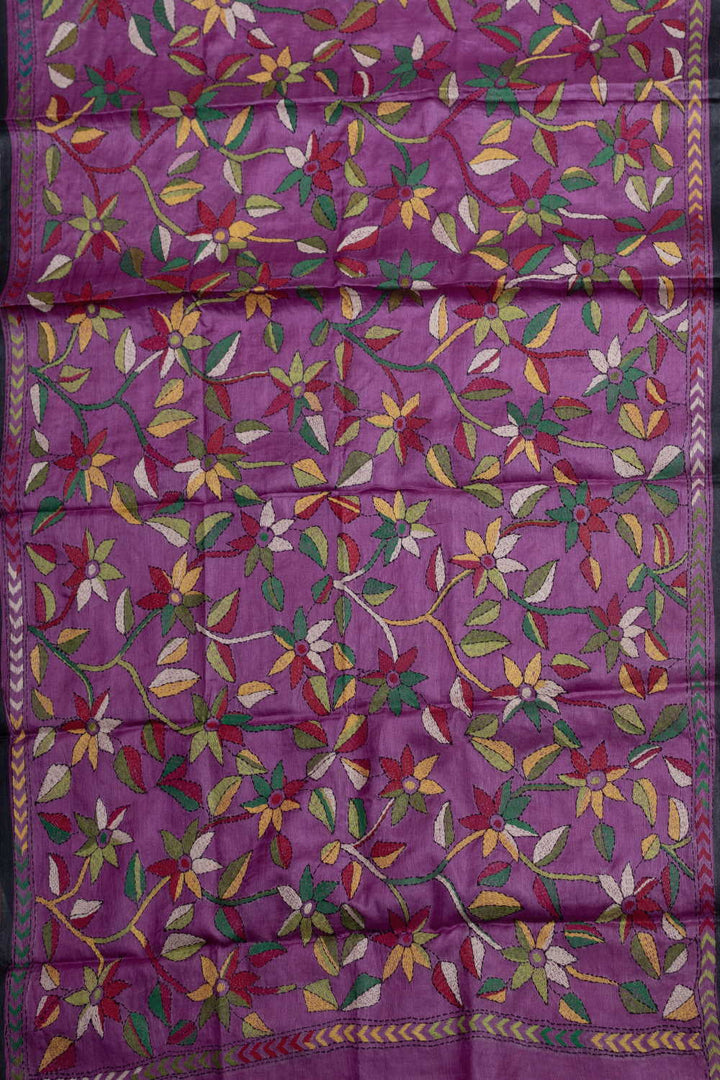 Colored Floral Kantha Tussar Dupatta