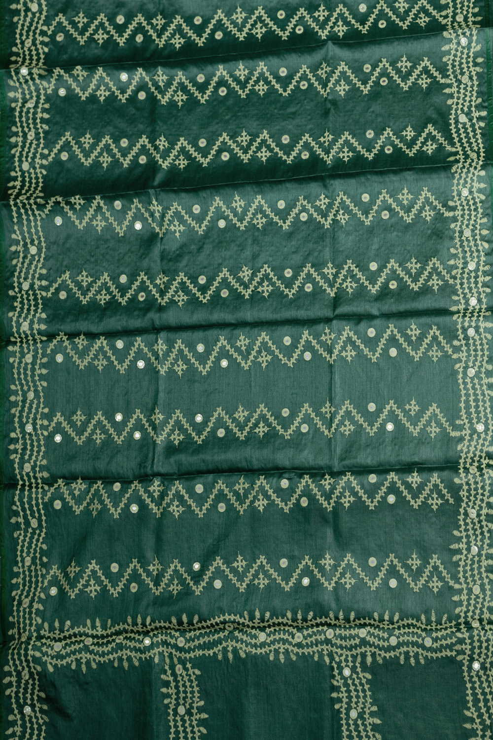 Dark Green Kantha Tussar Dupatta