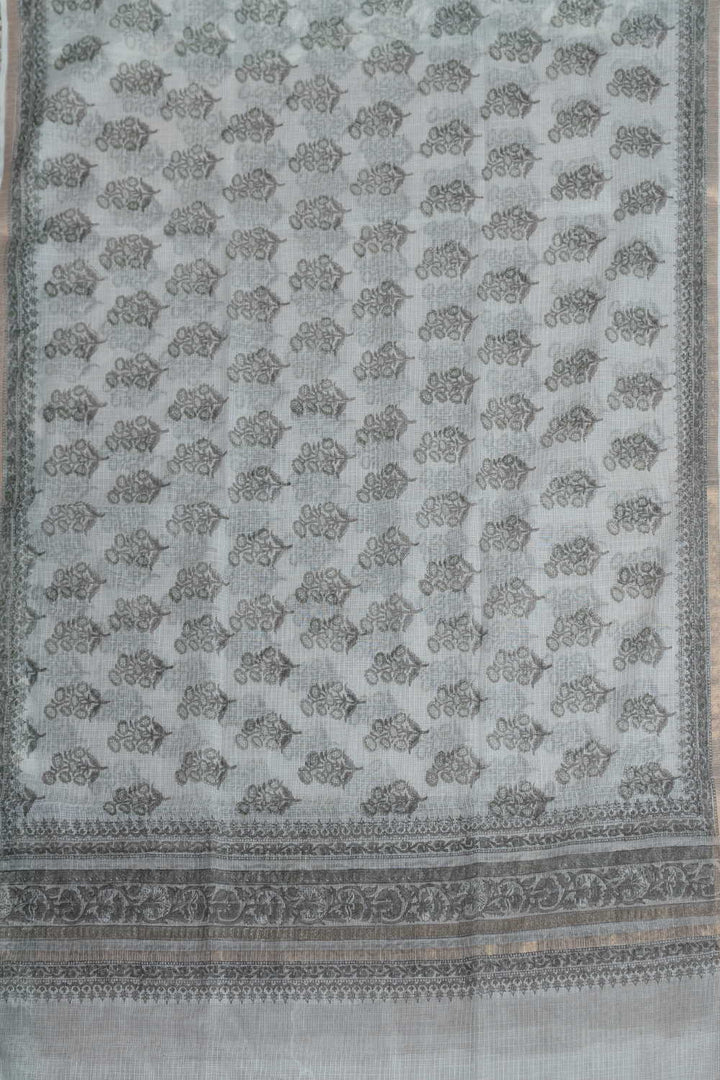 Coconut White Block Printed Kota Cotton Dupatta