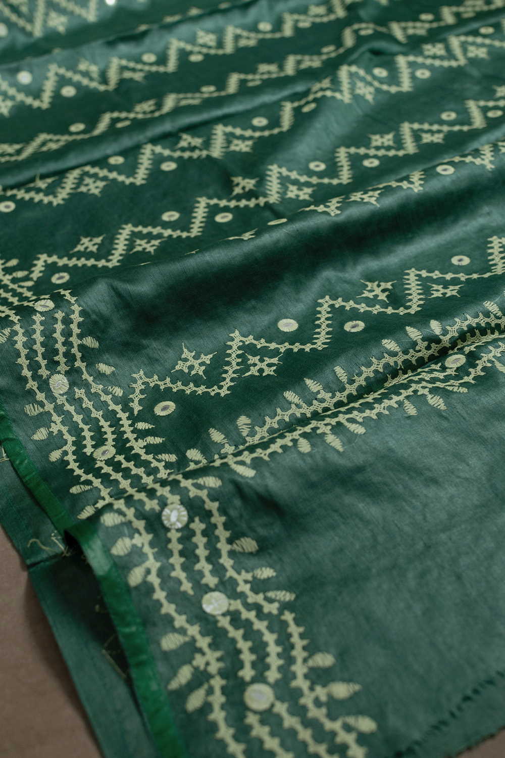 Dark Green Kantha Tussar Dupatta