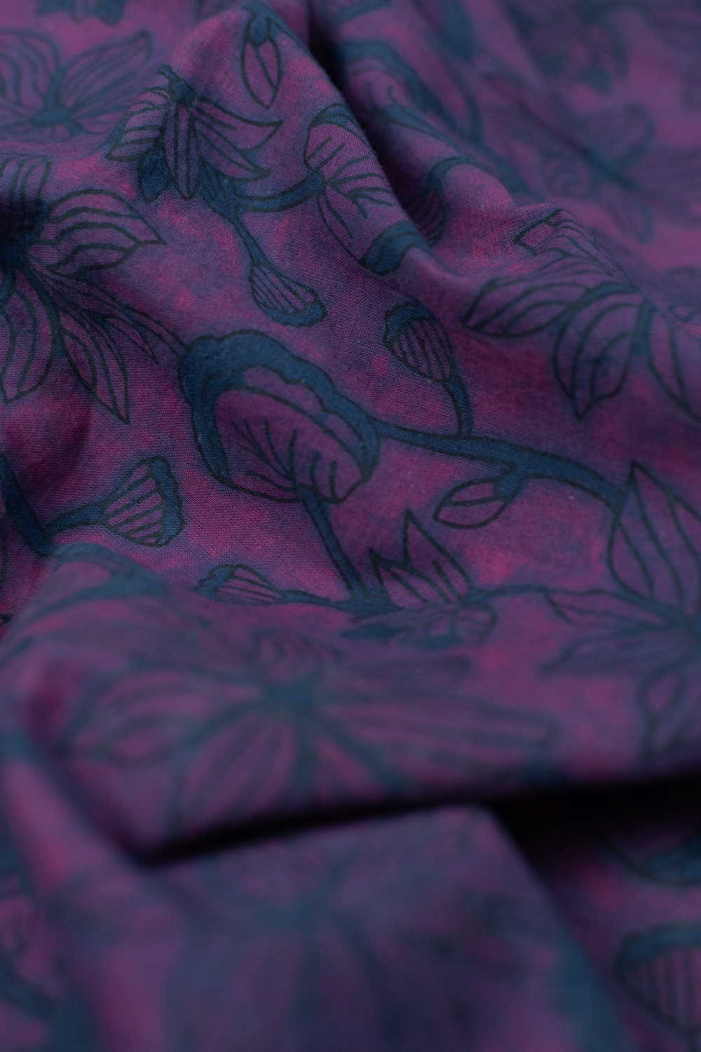 Blue Floral on Pink Dabu Cotton Fabric - 1.3m