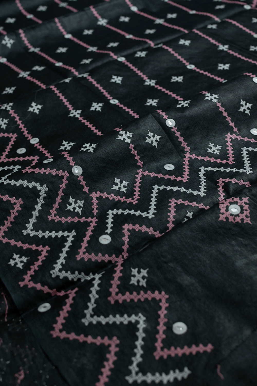 Pitch Black Kantha Tussar Dupatta