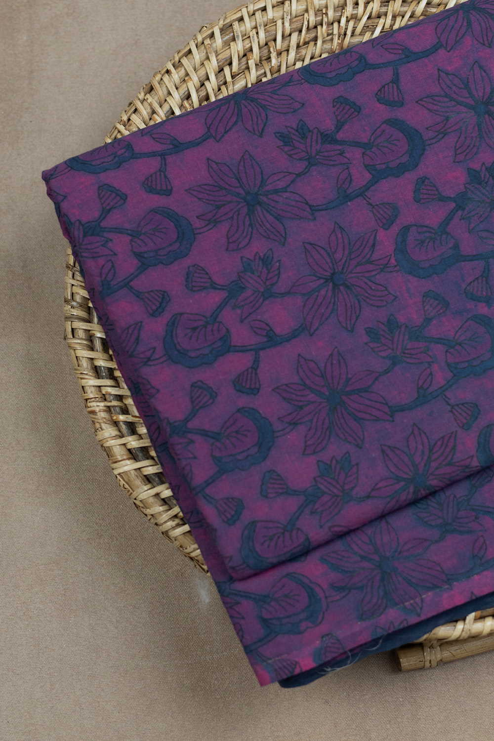 Blue Floral on Pink Dabu Cotton Fabric - 0.7m