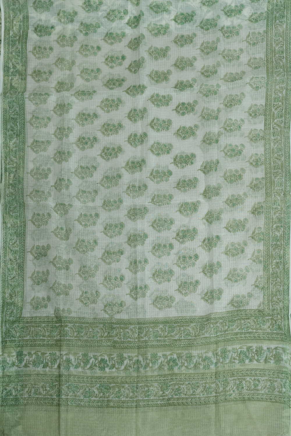 Green Florals Block Printed Kota Cotton Dupatta