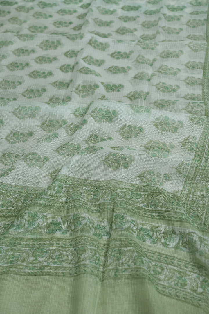 Green Florals Block Printed Kota Cotton Dupatta