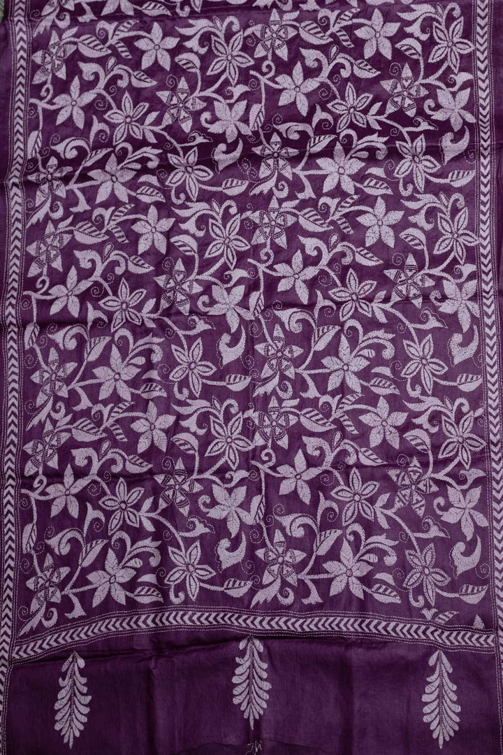 Mauve Purple Kantha Tussar Dupatta