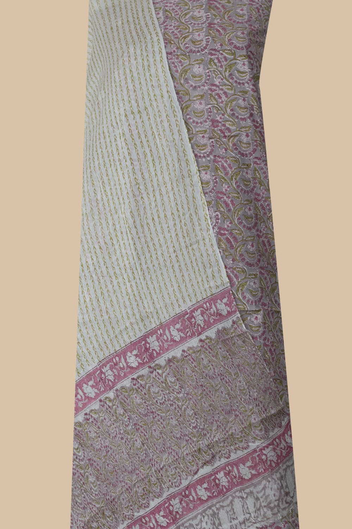 Pink & Green Floral Block Printed Cotton Suit