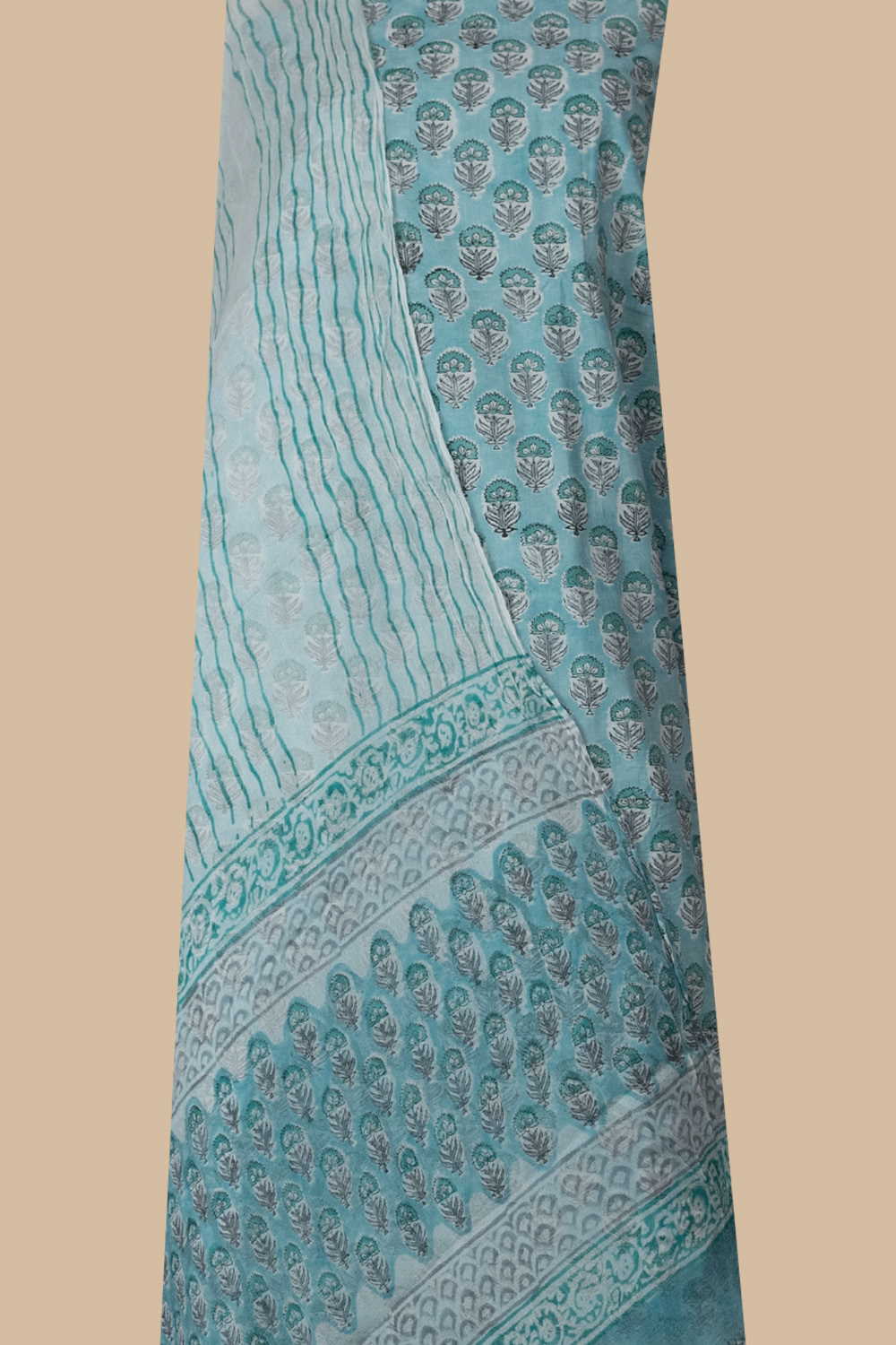 Floral on Blue Block Printed Cotton Suit