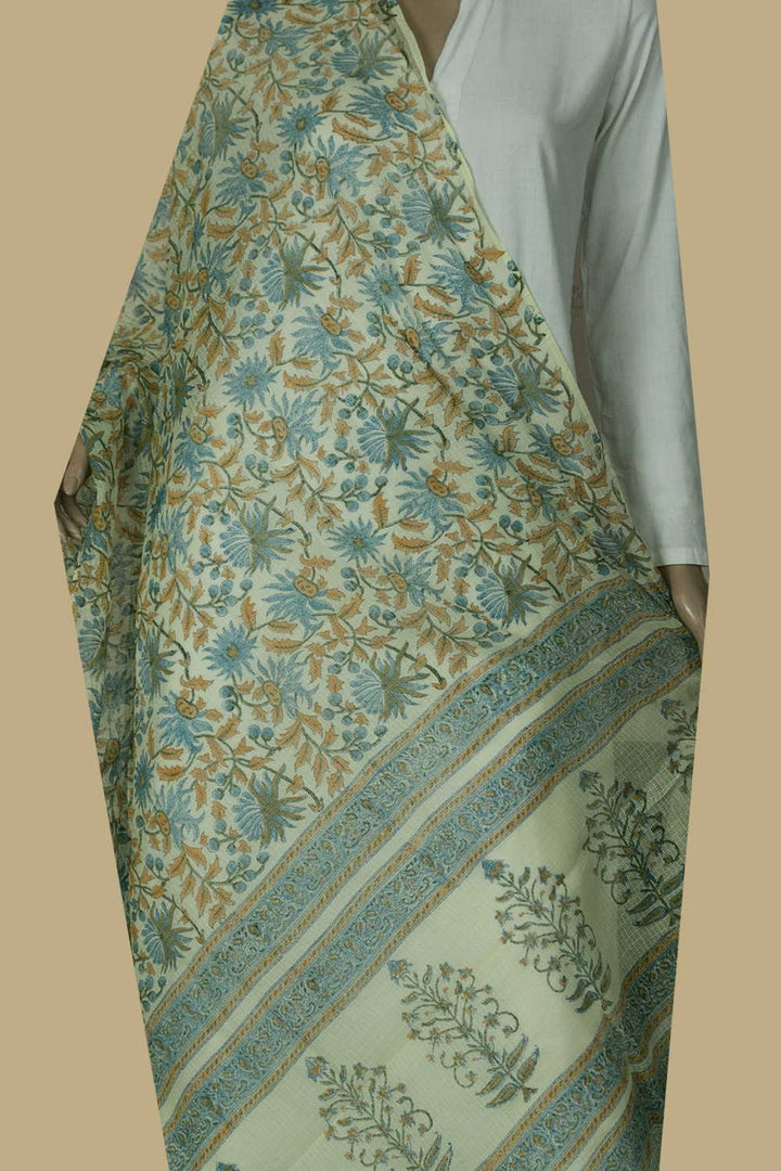 Florals on Yellow Block Printed Kota Cotton Dupatta