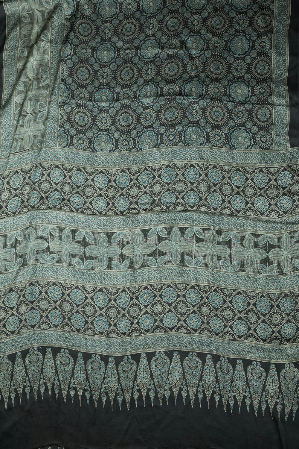 Grey Block Printed Modal Silk saree