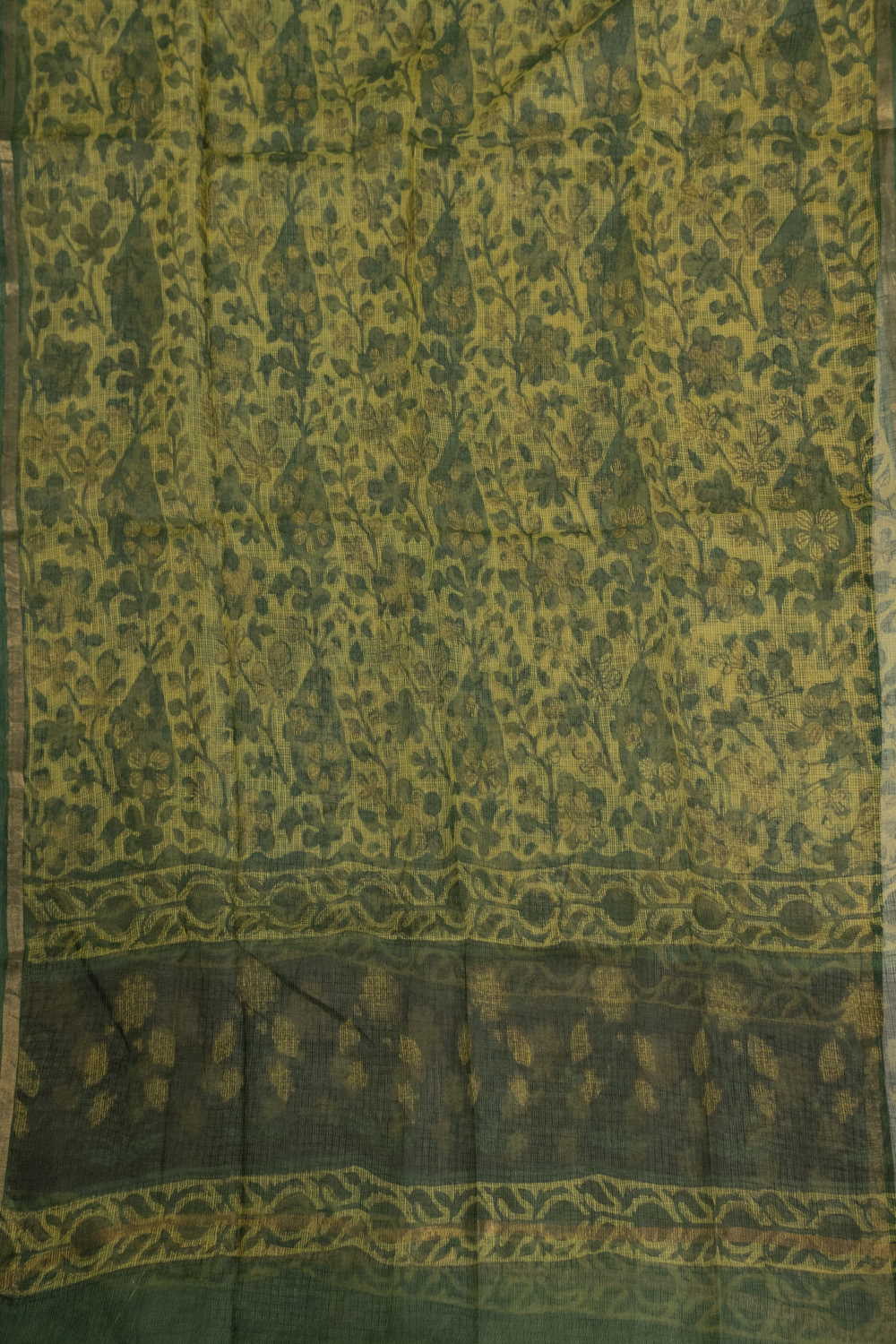 Yellow Block Printed Kota Cotton Dupatta