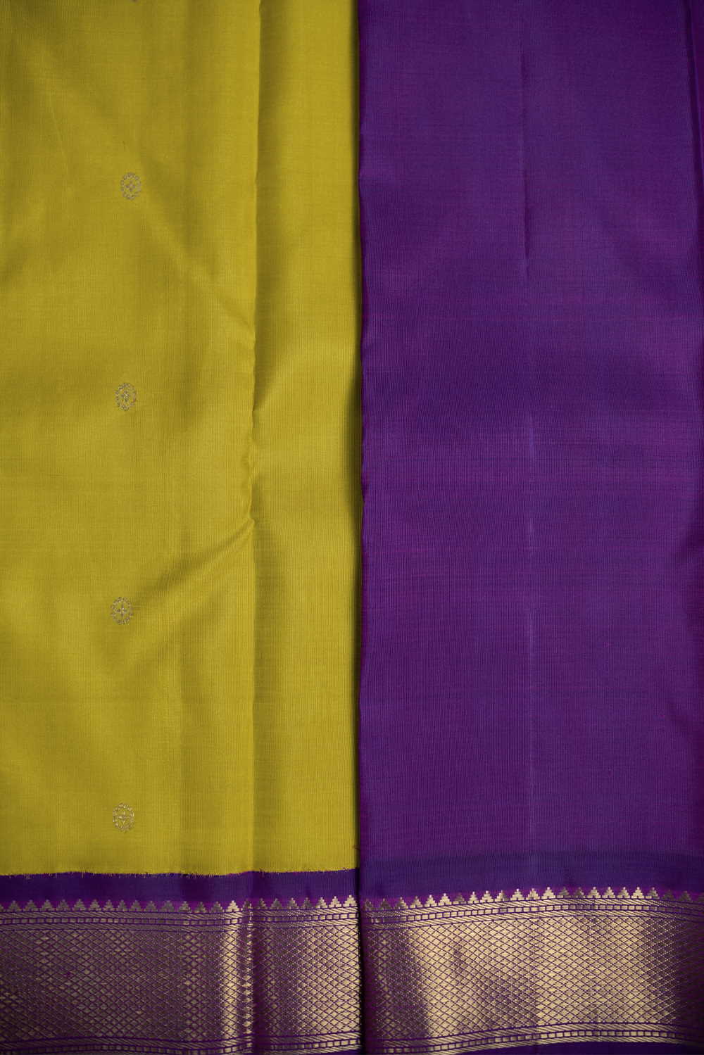 Butta on Yellow with Pink Border Kanchipuram Silk saree