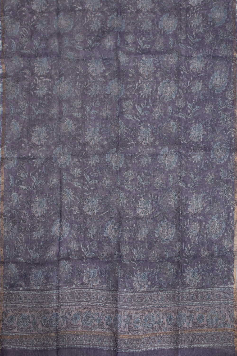 Purple Block Printed Kota Cotton Dupatta