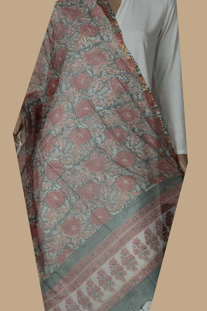 Red Florals Block Printed Kota Cotton Dupatta